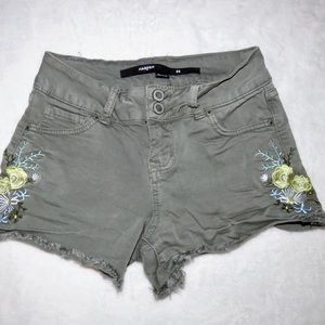 harper army green floral embroidered shorts